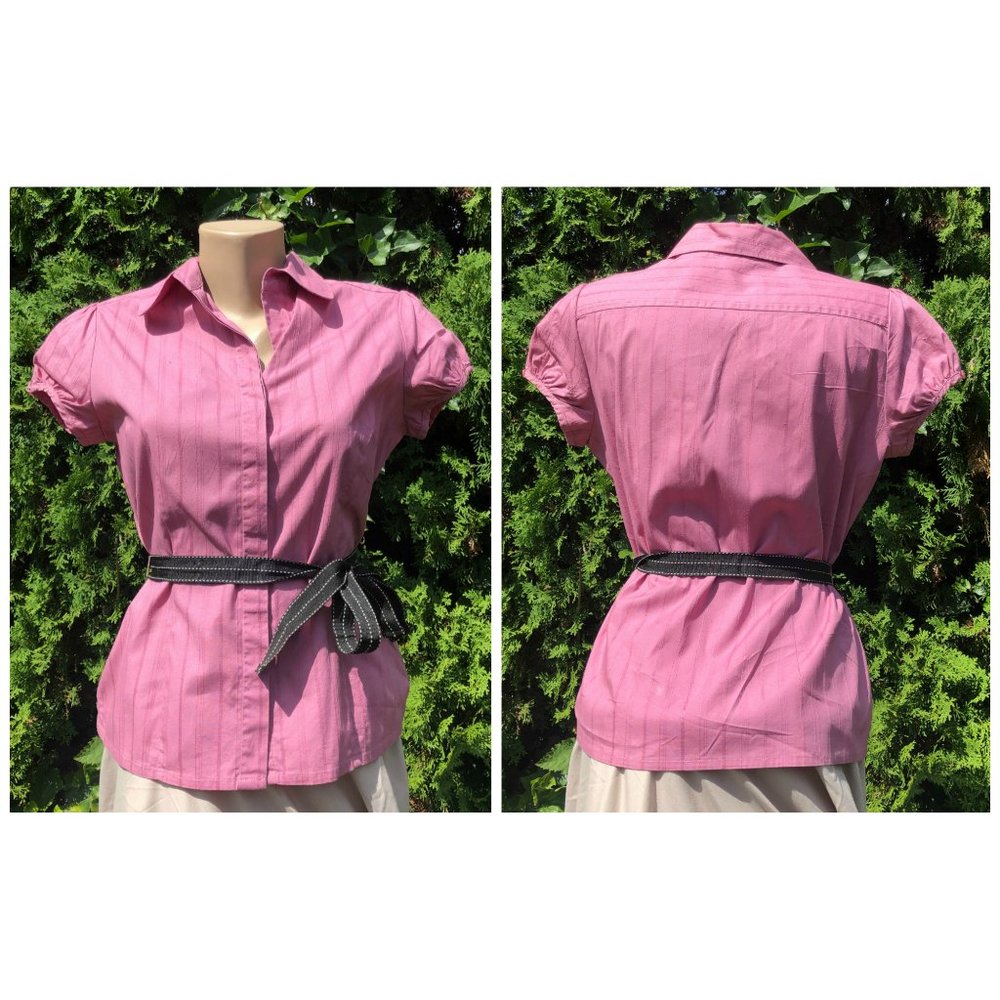 A. BYER Pink Button Down Short Sleeve Blouse